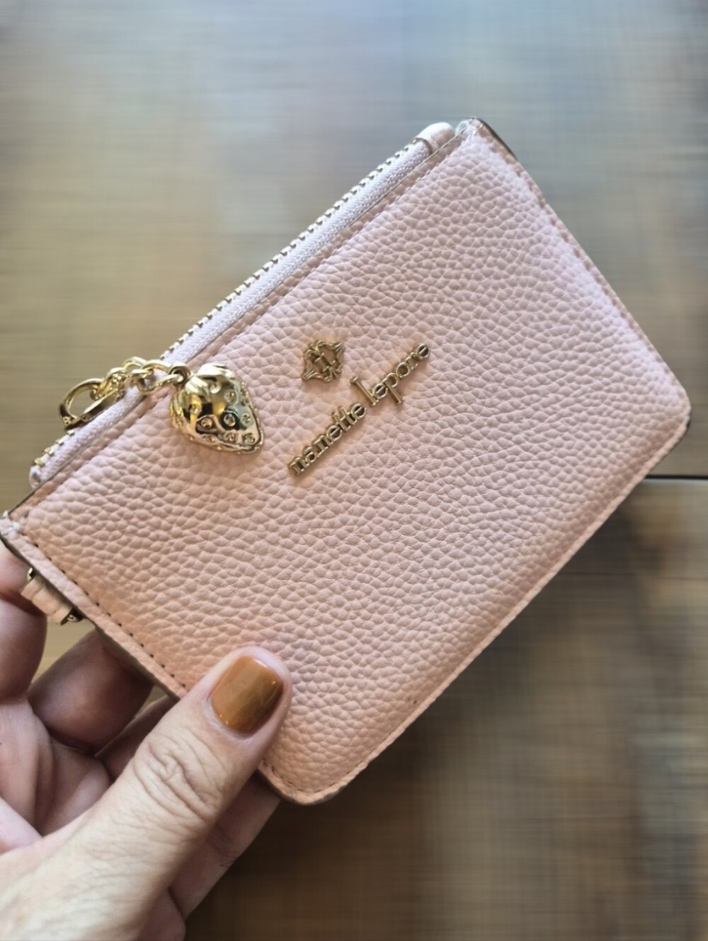 Nanette Lepore Blush Pink Pebbled Zip Card Holder